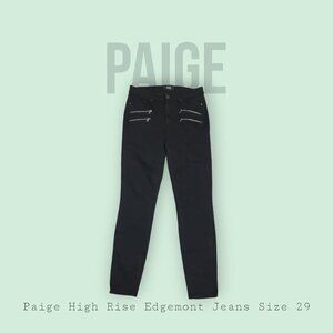 Paige High Rise Edgemont Skinny Jeans | Size 29 | Black Moto Zip Detail | Made i